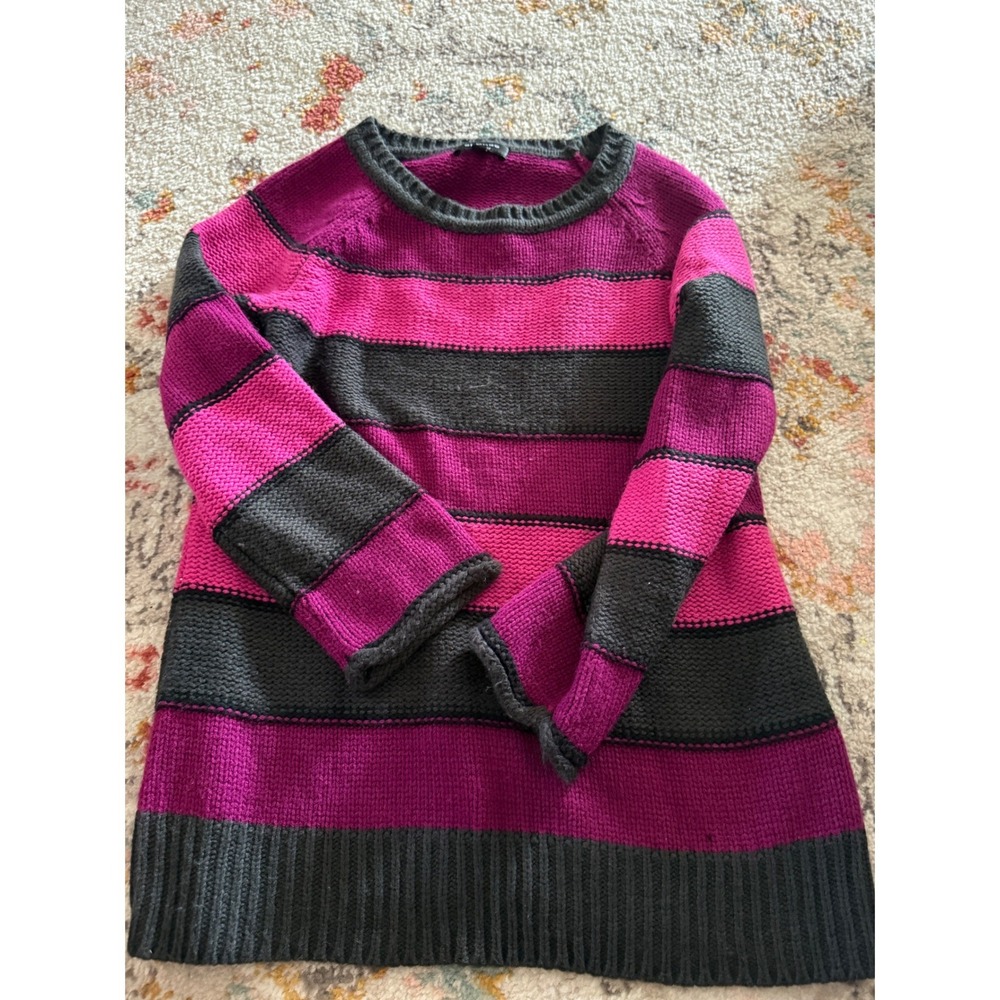 Spense Knits Womens Striped Sweater Pink Magenta Grey Y2K Emo Grunge Large